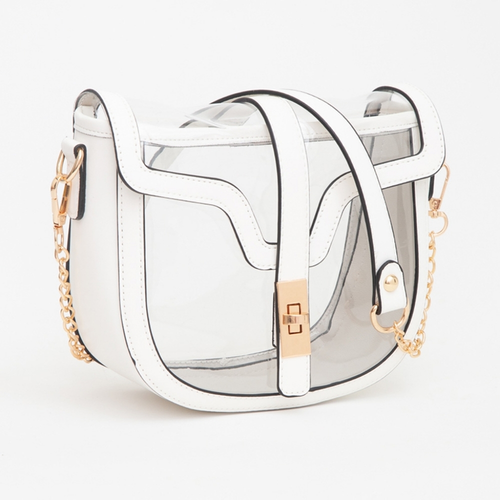 White Transparent Clear Saddle Bag Purse Shoulder Casual See Through